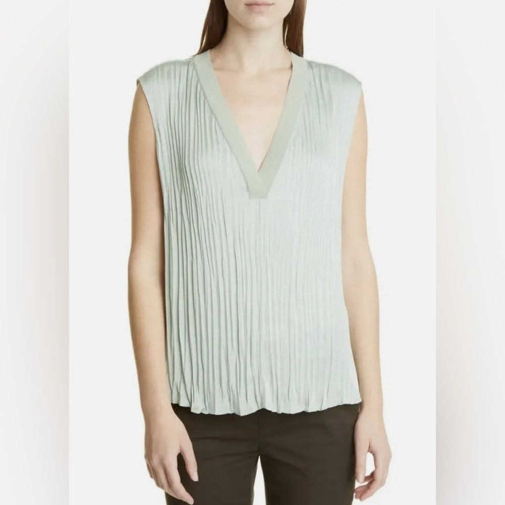 Vince Crushed Sleeveless Silk V Neck  Top NWT